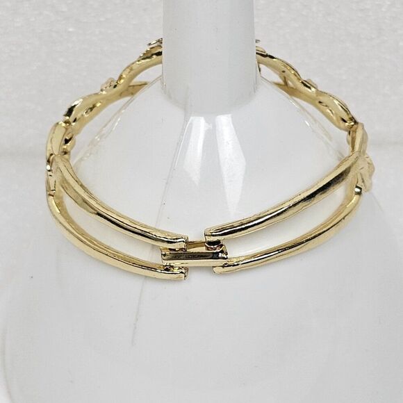 Vintage Faux Pearl Pansy Flower Floral Gold Tone Textured Link Bracelet Size 7 - Picture 3 of 12